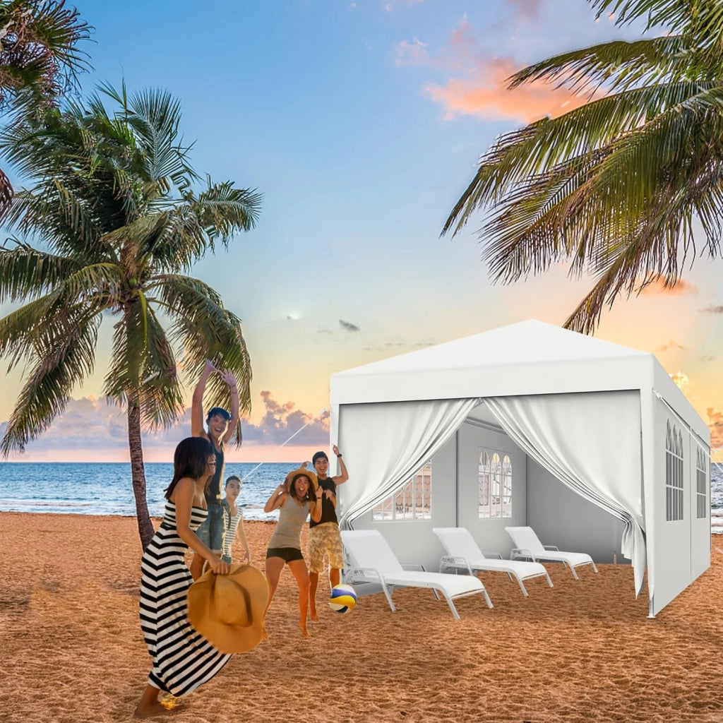 Gazebo Esterno Resistente da Giardino 3 x 6 m con Pannelli Laterali e Finestre in Poliestere Gazebi Tendone per Feste Protezione UV Impermeabile Tenda per Esterni, Bianco