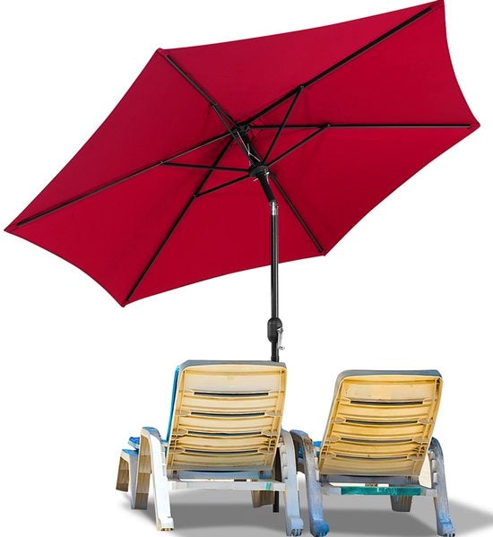 Parasole da giardino - 270CM - Parasole - Giardino - UV50+ - 30° Inclinabile - Impermeabile - Parasole per balcone - Parasole a vento - Rosso