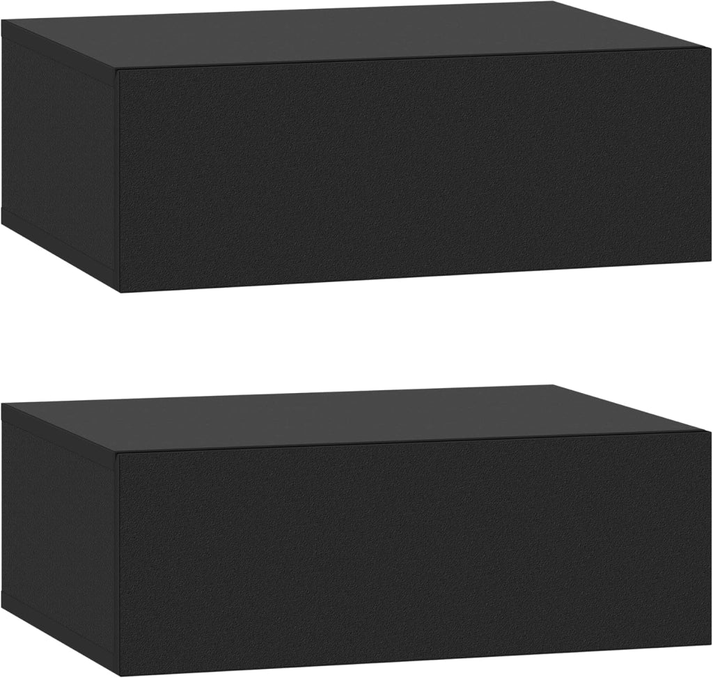 Set di 2 Comodini Galleggianti, Comodini a Parete Neri con Cassetto, Mensole da Letto, Mobili da Camera da Letto in Legno, NTS24sz-2