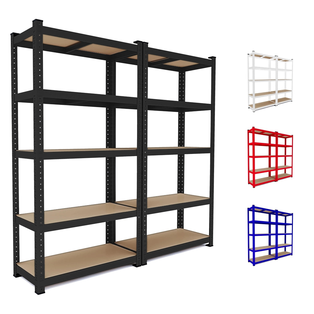 2 Scaffali In Metallo E MDF Ad Alta Portata Fino A 875 Kg Con 5 Ripiani Regolabili Ideale Per Garage Officina Cantina Magazzino Capannone Design Modulare 180 X 90 X 40 Cm Nero