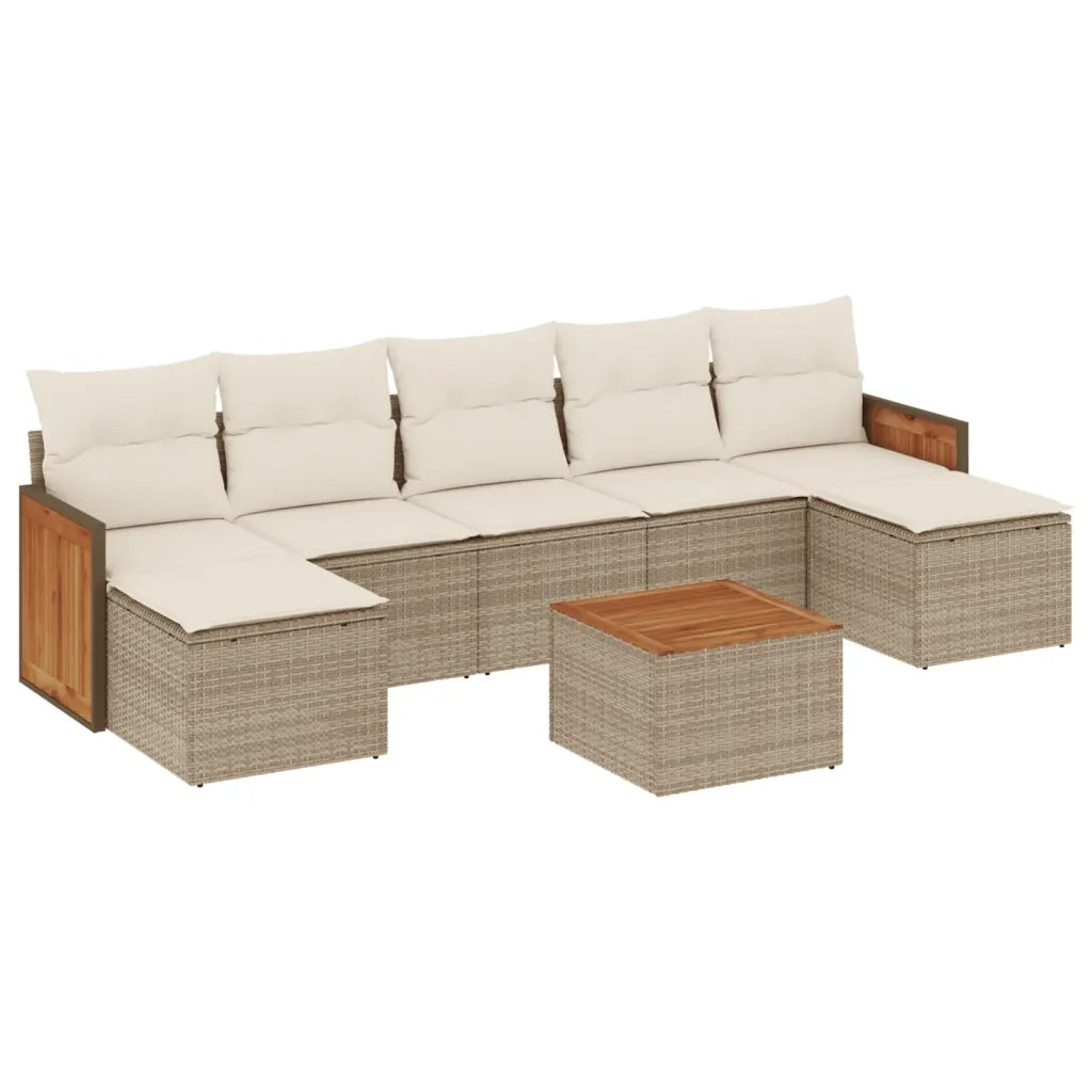 Set Divano da Giardino 8 pz con Cuscini Beige in Polyrattan