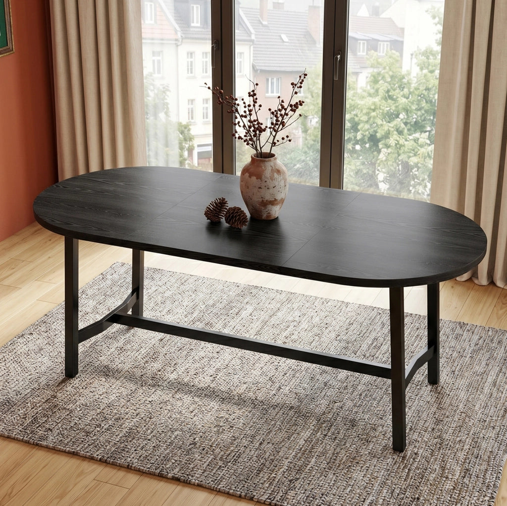 Tavolo da pranzo 180x80x75 cm in MDF e ferro nero, 6-8 persone