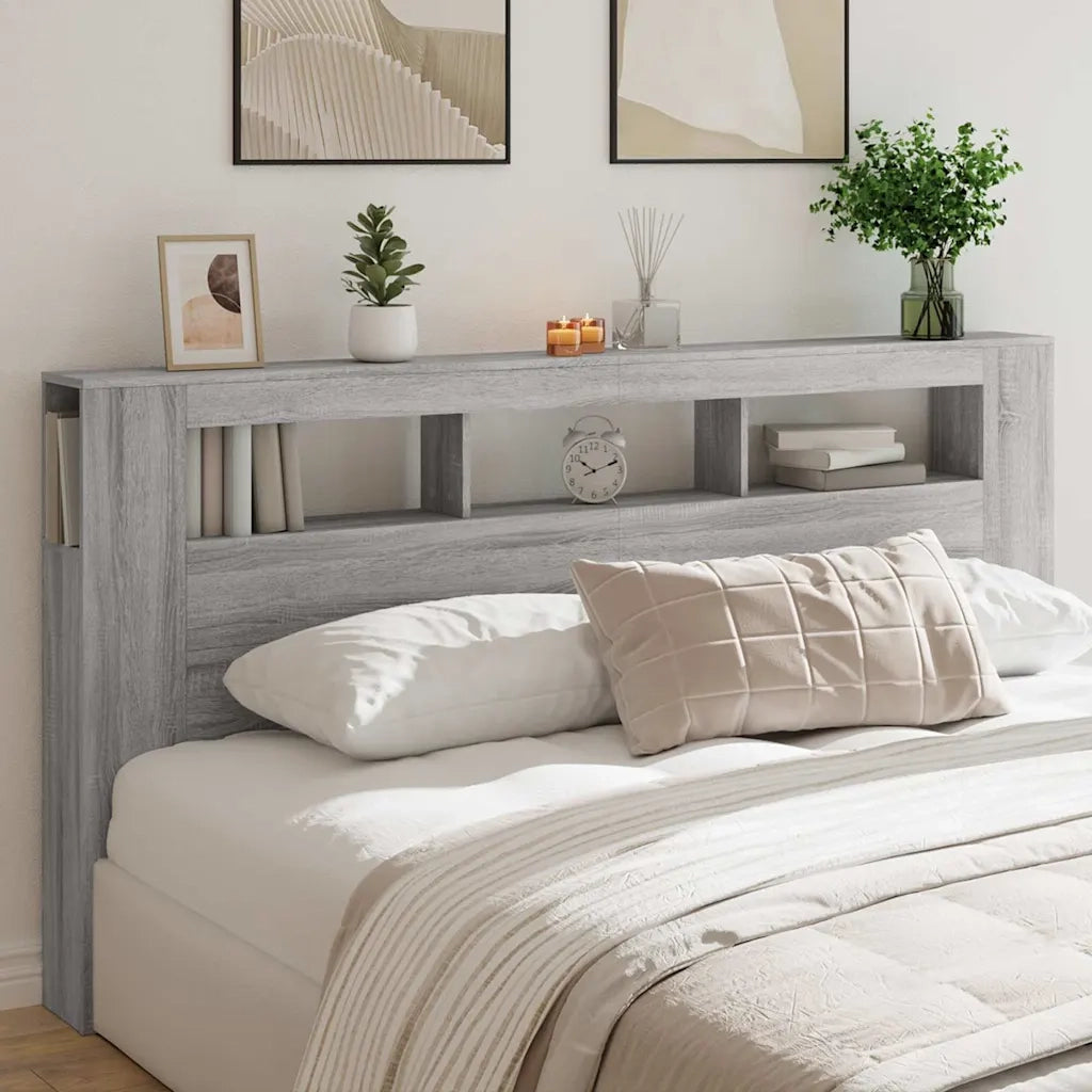 vidaXL Testiera LED Grigio Sonoma 200x18,5x103,5 cm Legno Multistrato