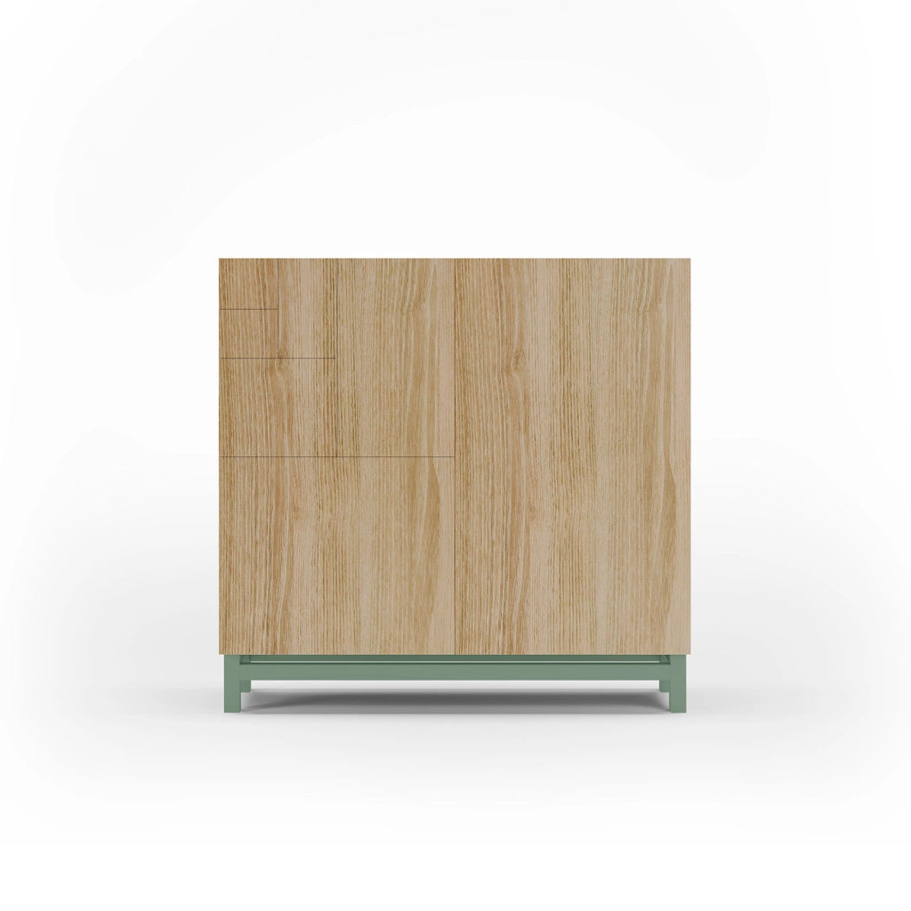 Scarpiera Herdasa effetto rovere dorato gambe verdi 90x90x27