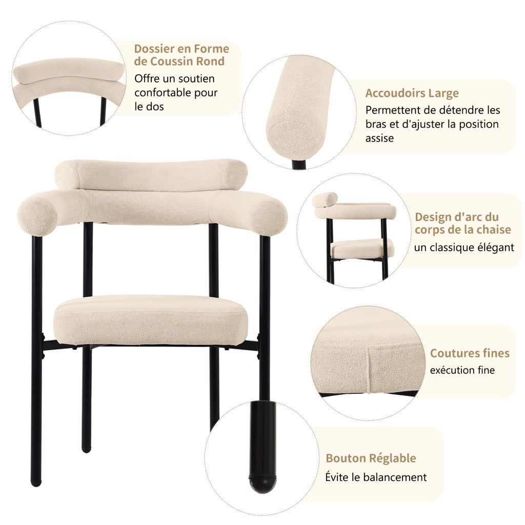 Sedia da Pranzo con Schienale Ergonomico e Seduta Ampia, in Tessuto Effetto Camoscio e Ferro, Beige
