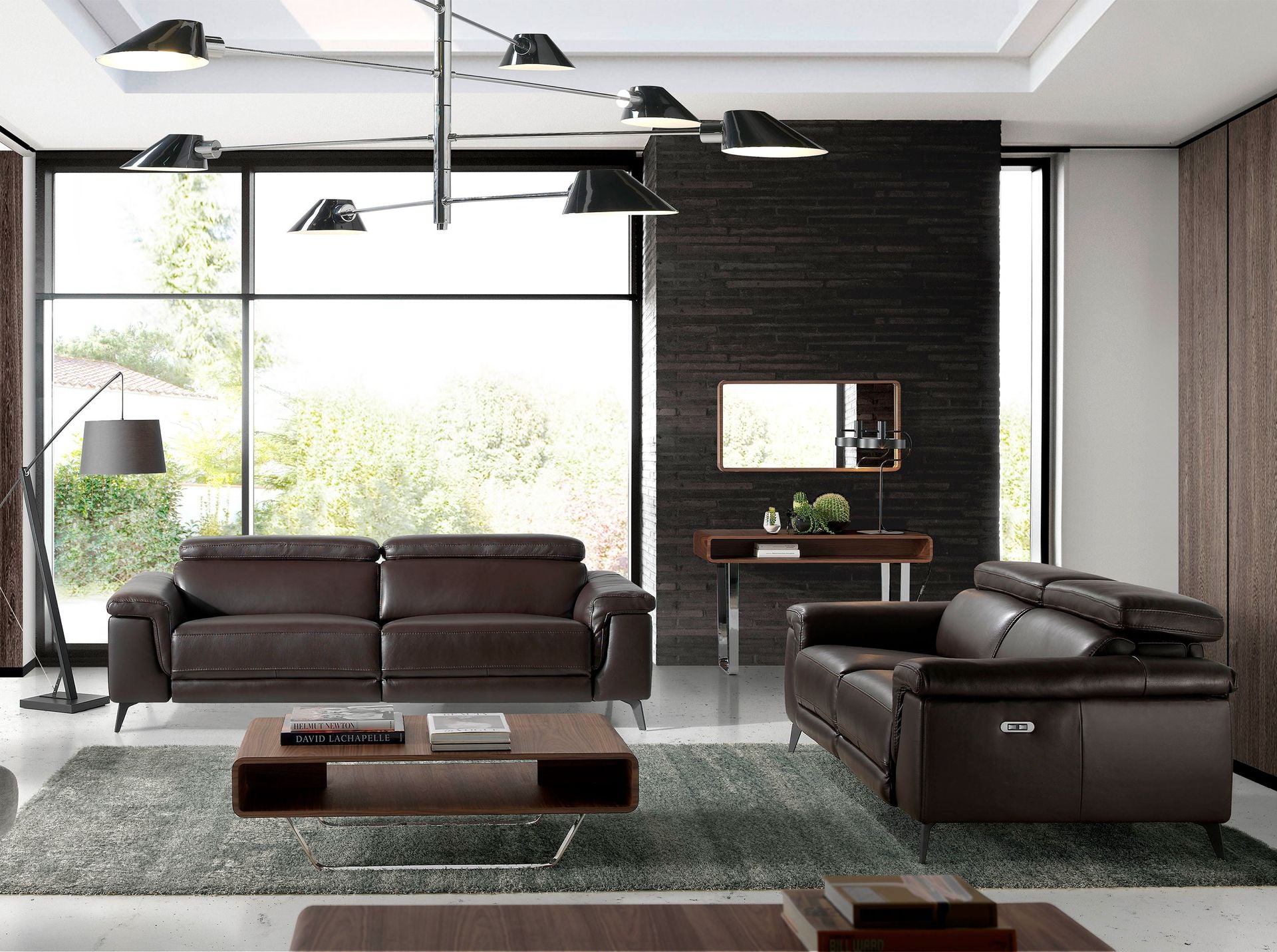 Divano relax a 3 posti in pelle marrone cioccolato