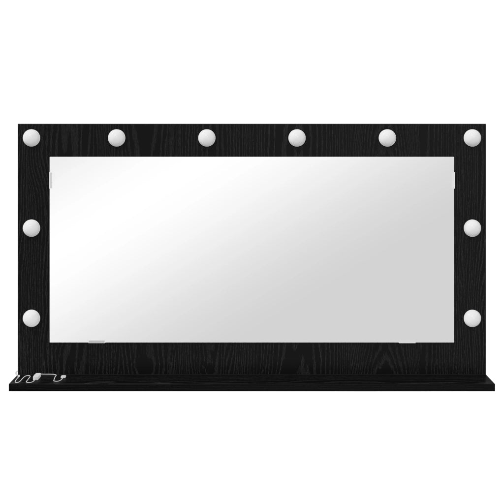 Specchio da toeletta con luci LED Nero Rovere 100x55x18 cm