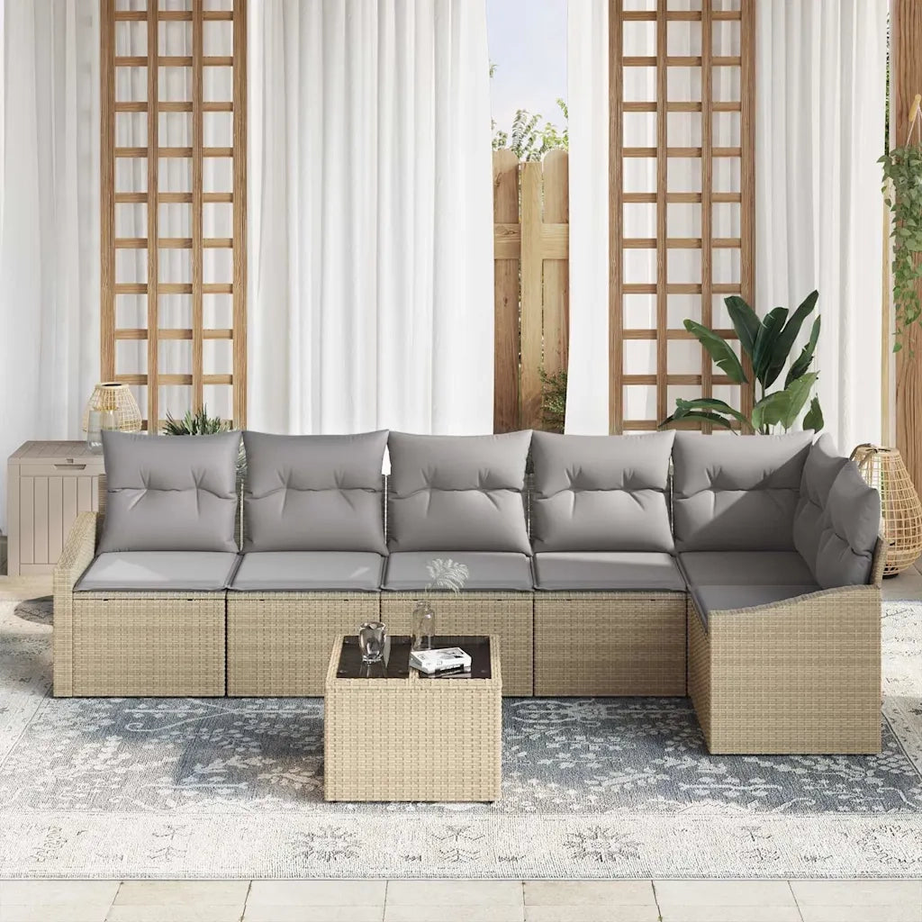 Set di divani con cuscino 7 pcs Beige polyrattan