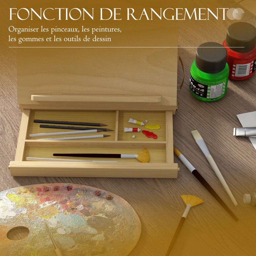 Cavalletto da Tavolo in Legno ¨C Xylo ¨C Con Cassetto, per Tele fino a 24,5 cm, Legno Naturale