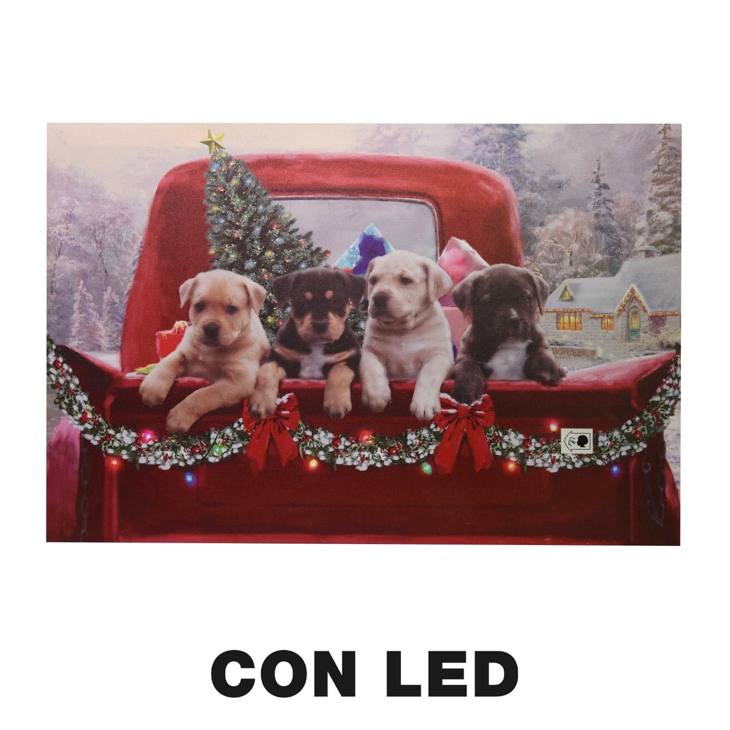 Quadro con led legno cani multicolor rettangolare cm 60x40xh1,8