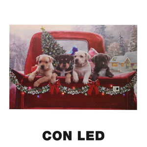Quadro con led legno cani multicolor rettangolare cm 60x40xh1,8