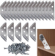 Hoekbeugels in acciaio inox, 20 pezzi con viti - per mobili in legno, tavole, cassetti, scrivanie, tavoli, sedie, struttura triangolare di supporto
