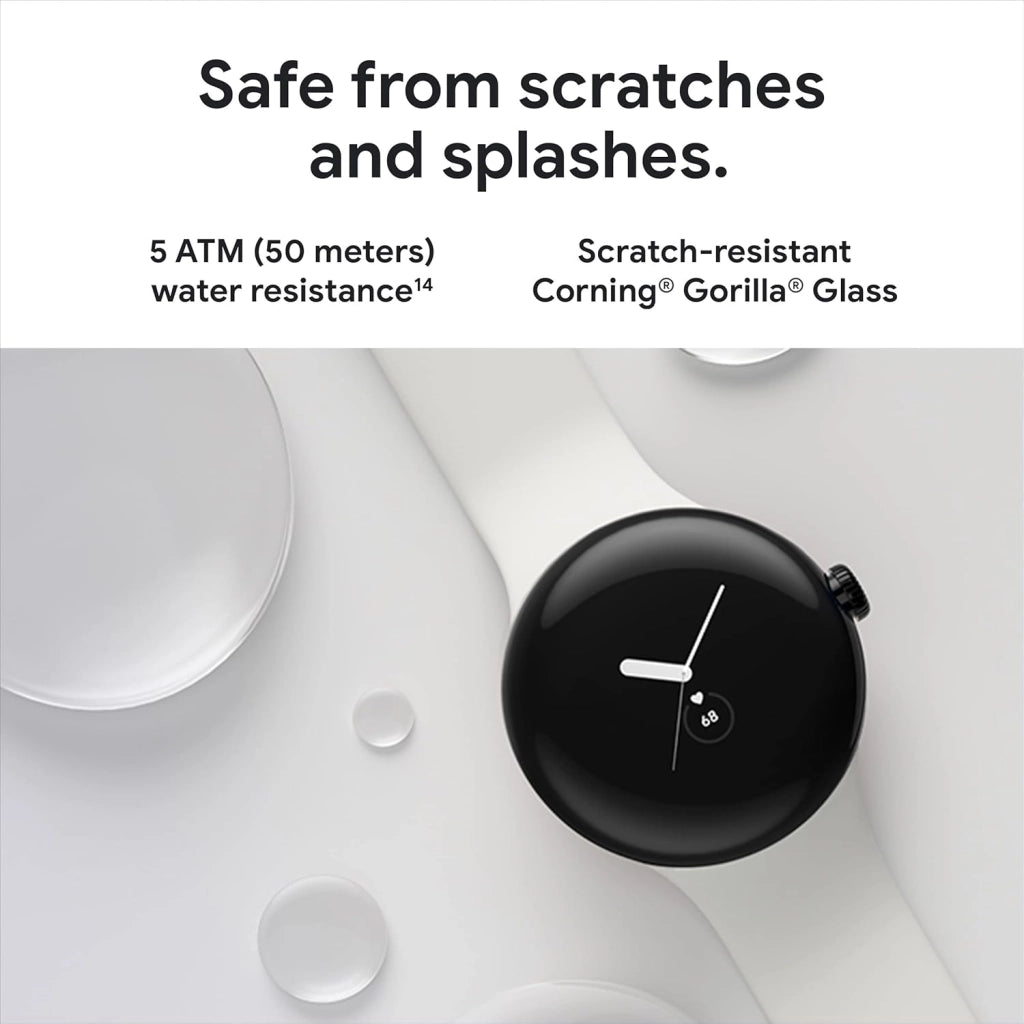 Pixel Watch 1st Gen - Smartwatch Android con monitoraggio dell'attività Fitbit, orologio con monitoraggio della frequenza cardiaca, cassa in acciaio inossidabile nero opaco con cinturino attivo