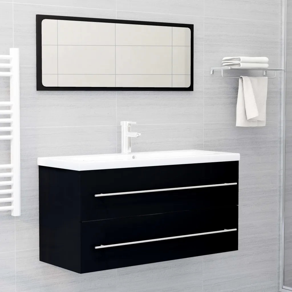 Mobile Lavabo-Armadietto da bagno Nero 100x38,5x48 cm in Legno Multistrato
