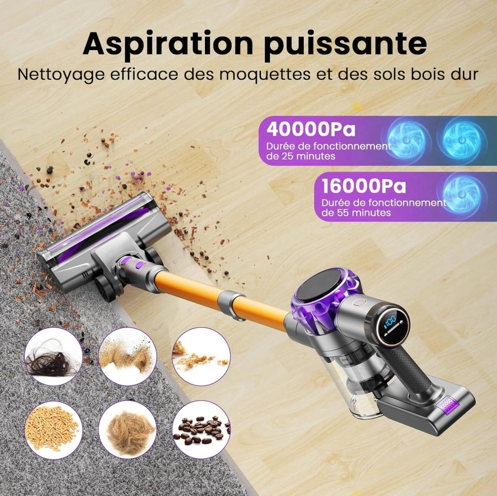 Aspirapolvere senza fili 300 W viola e oro, 2 velocità, display LED