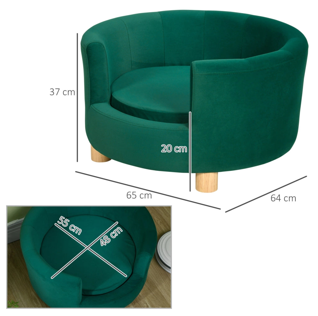 Divanetto per animali verde con gambe in betulla, 65x64 cm