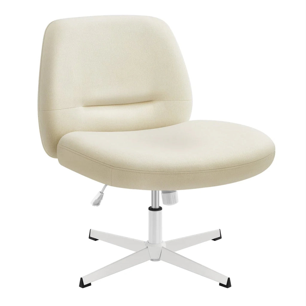 Sedia da ufficio ergonomica in stile moderno con base a croce seduta ampia e comoda altezza regolabile sedile girevole tessuto in cotone-lino bianco crema 12_0006057