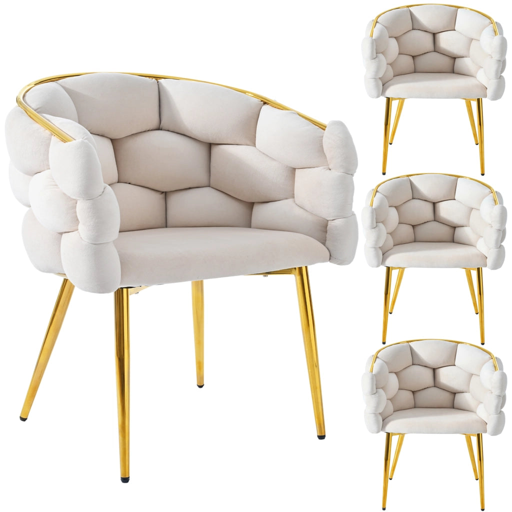 Sedia in velluto lussuoso - Zephmum - 4 Pezzi - Gambe in ferro dorate - Beige - Stile moderno