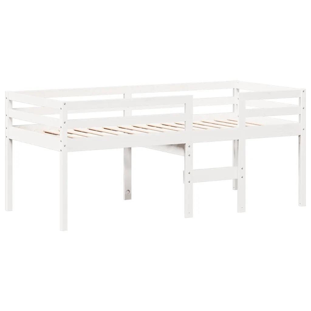 Letto a Soppalco con Tetto Bianco 90x190 cm in Legno di Pino