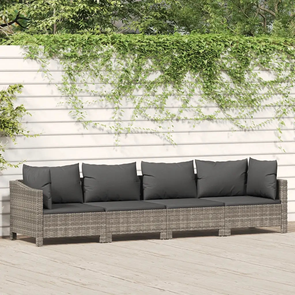 Set da giardino 4 pezzi con cuscini grigio in polyrattan 362686