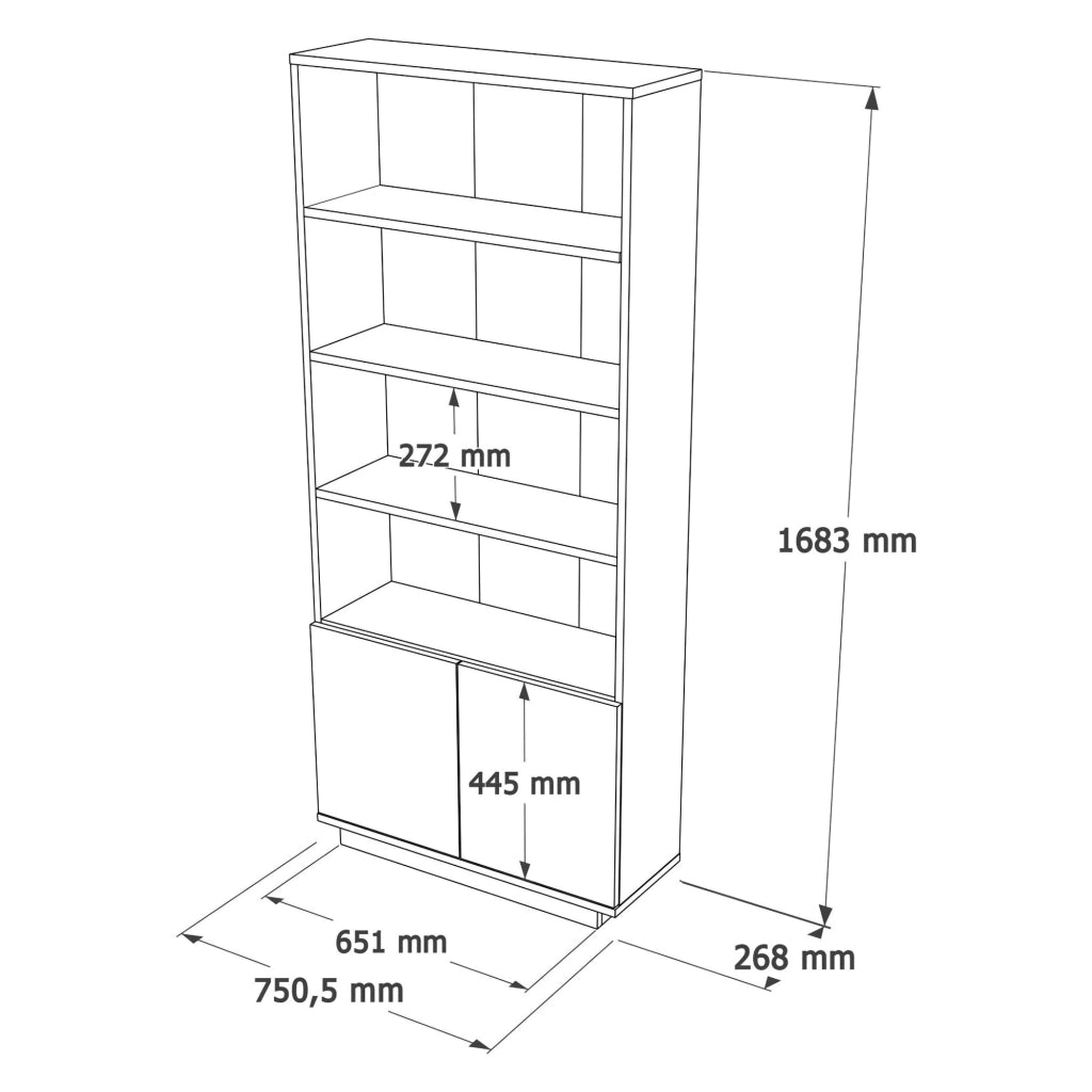 Biblioteca Dego, Libreria 3 Ripiani, 75x27x168h cm Nero Antracite