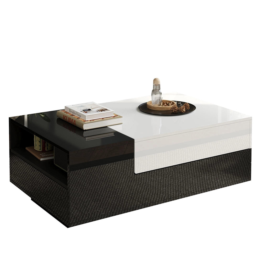 Tavolino-Xylo-100x50x38cm, cassetto, piano estraibile, bianco+nero