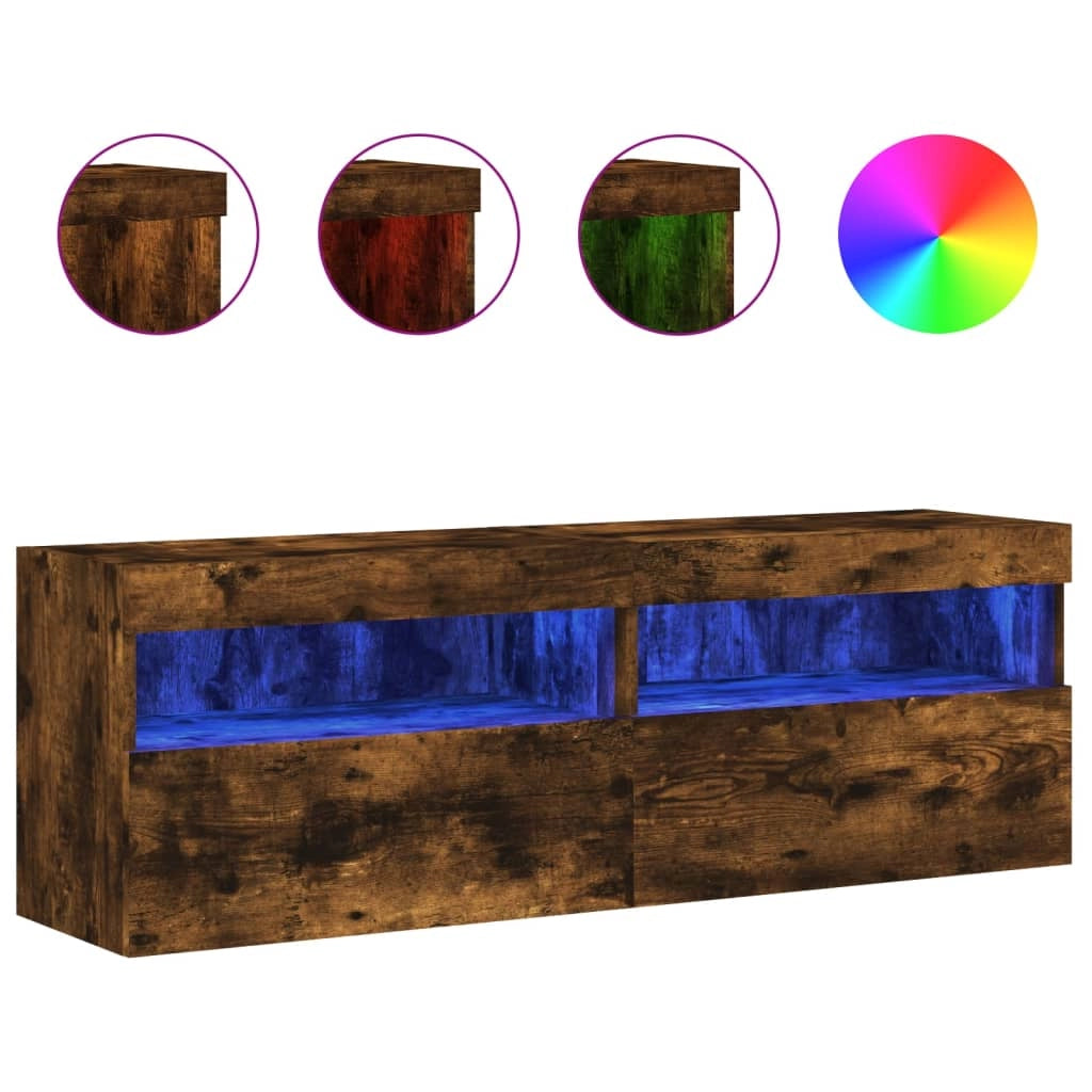 Mobili TV a Parete con Luci LED 2pz Rovere Fumo 60x30x40 cmcod mxl 86155