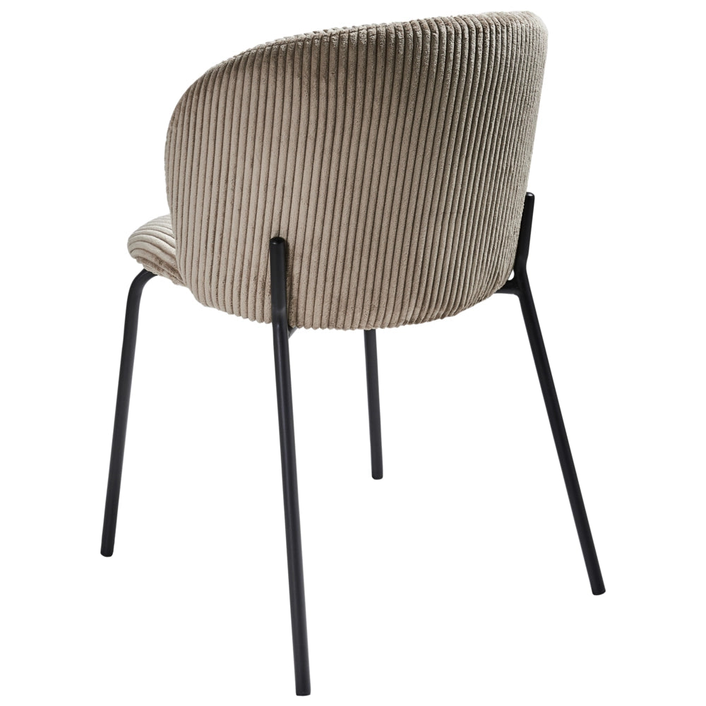 Set di 2 sedie da pranzo in velluto a coste beige con schienale arrotondato Retro