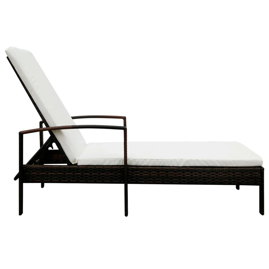 Lettino prendisole sedia a sdraio lettino prendisole letto da giardino mobili da esterno per patio con cuscino resina intrecciata marrone 02_0012518