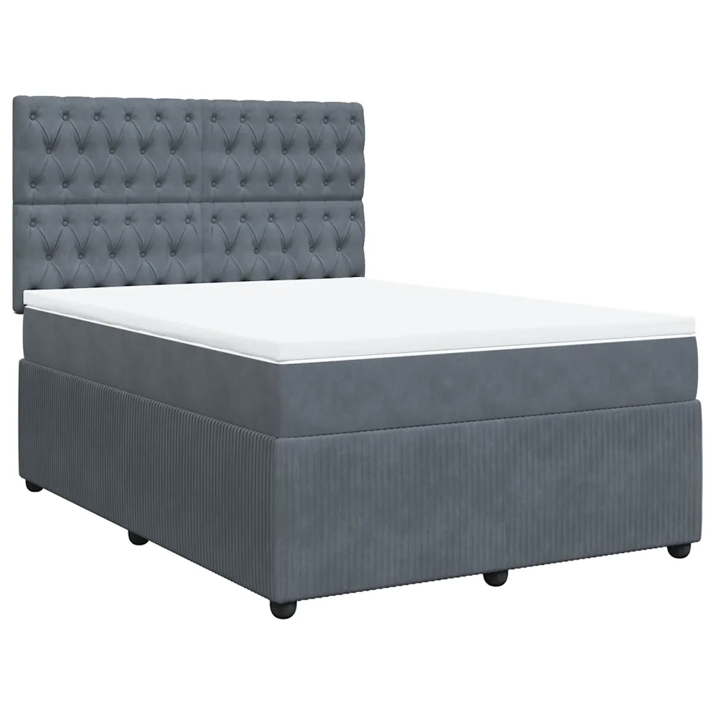 Giroletto a Molle con Materasso Grigio Scuro 140x190 cm Velluto