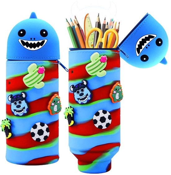 Etui in Silicona con Disegno di Squalo, Scegli tra 18 Progetti, Borsa di Silicona morbida 2-in-1, Etui per Ragazzi e Ragazze, 18,5 cm di Altezza, con Cinturino e Espandibile