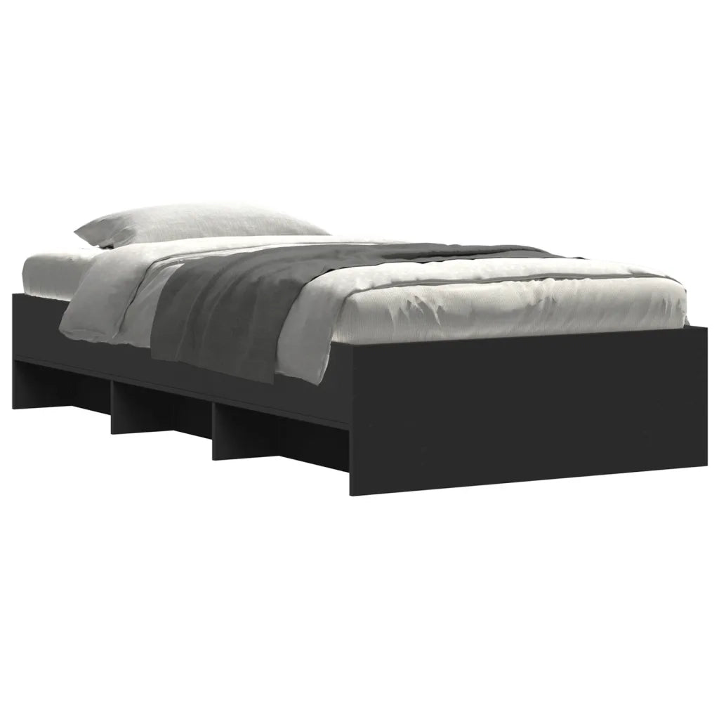Letto singolo | Letto per adulti | Giroletto Nero 90x190 cm in Legno Multistrato