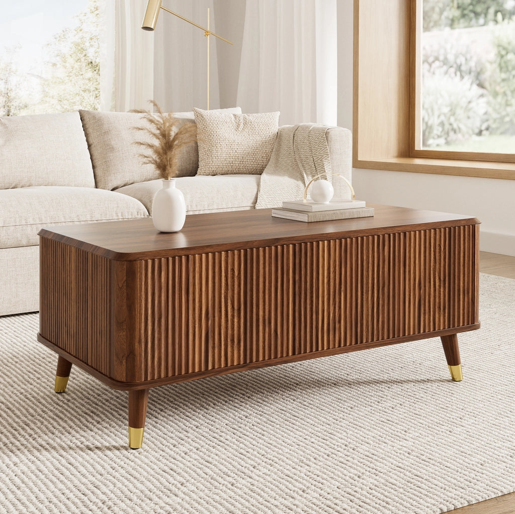 Tavolino da caffè moderno retrò con piano sollevabile 97x52x56;5 cm in MDF; noce