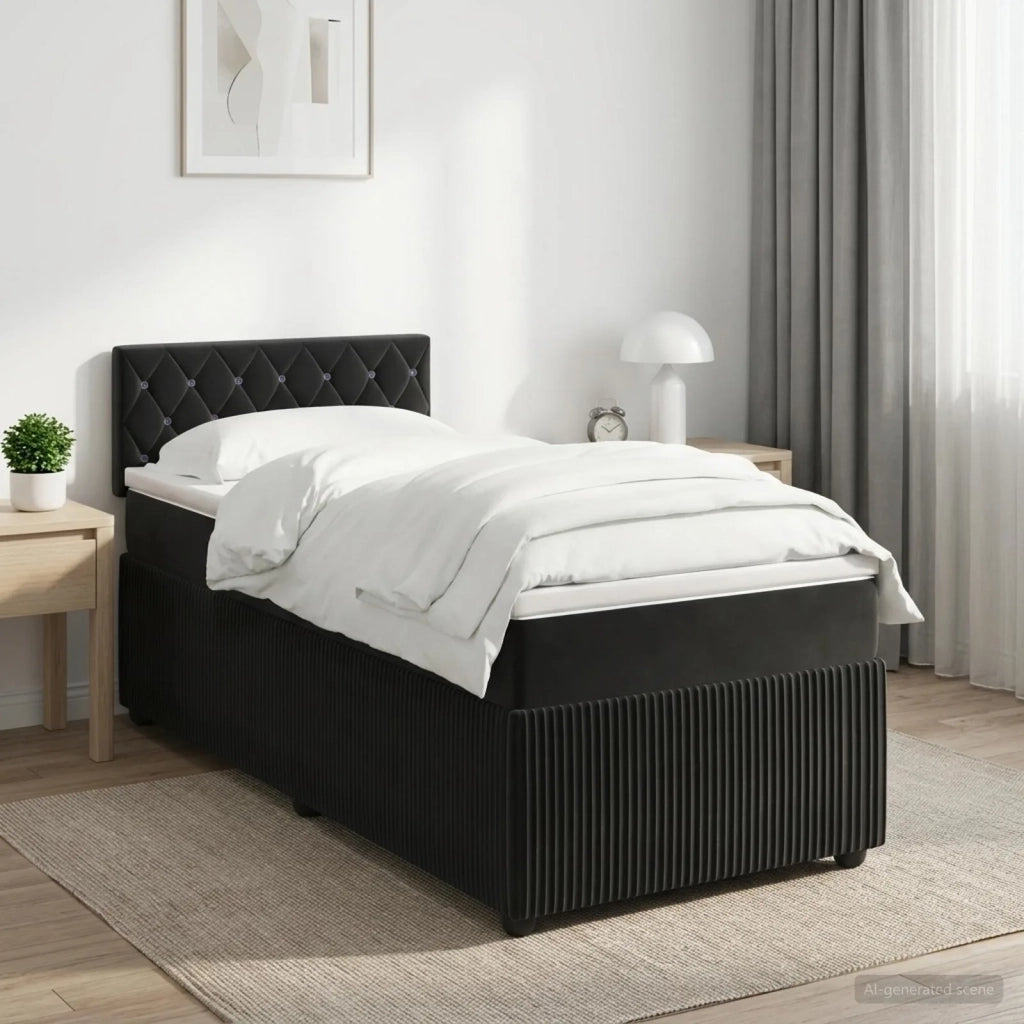 Letto box spring con materasso Nero 100 x 200 cm Velluto 3453079
