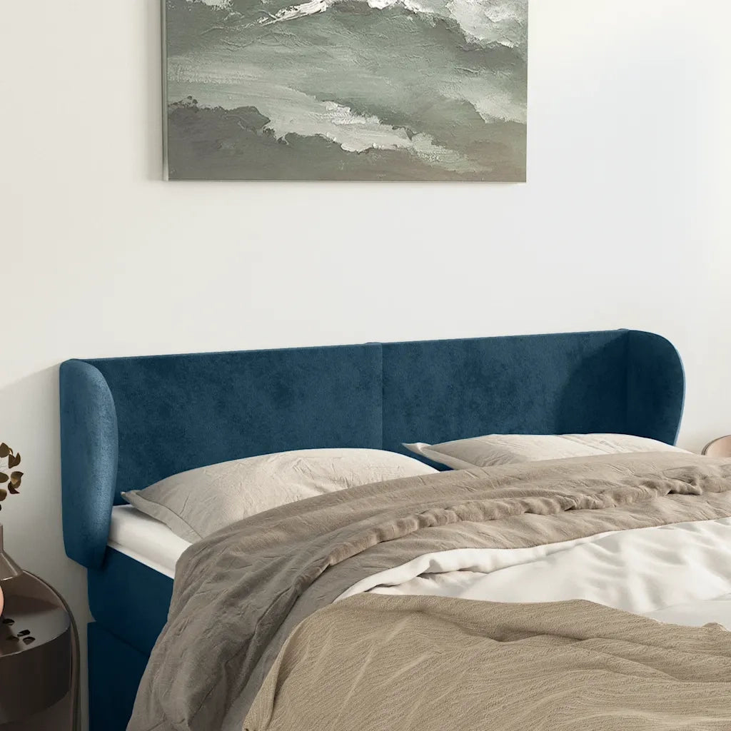 Testiera | Testata ad Orecchio Blu Scuro 147x23x78/88 cm in Velluto