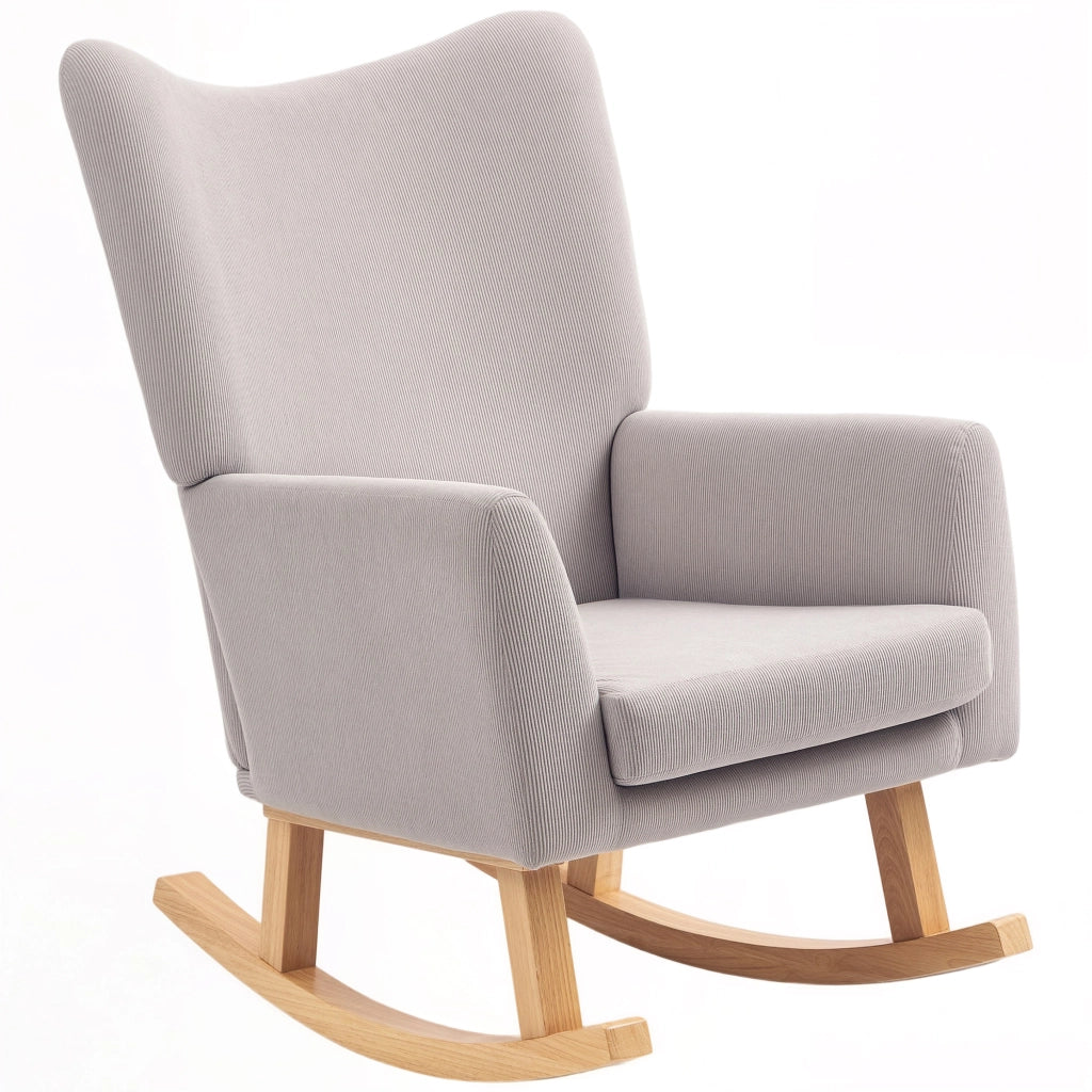 Poltrona Dondolo Design Retr¨° ¨C zephmum ¨C Tessuto Corda, Legno Gomma, Grigio Chiaro