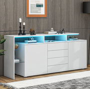 Credenza moderna con LED e USB, bianco lucido