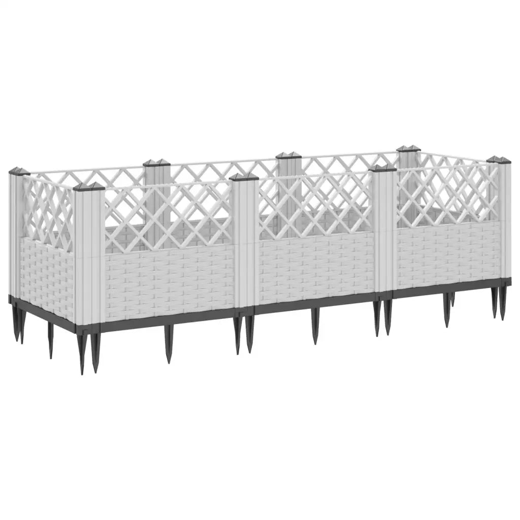 Fioriera | Cassetta per fiori | Vaso da Giardino con Picchetti Bianca 123,5x43,5x43,5 cm PP