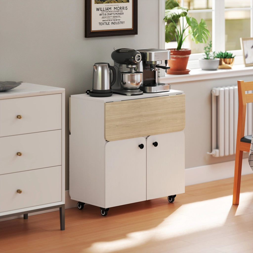 Tavolo pieghevole con mobile ¨C Xylo ¨C bianco legno naturale 70x83x75cm 4 ruote