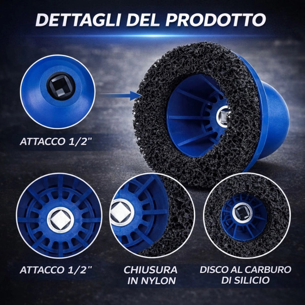 Spazzola Pulitore per Mozzi Ruota Ø150 mm Attacco 1/2 Rimozione Ruggine e Sporco 12853