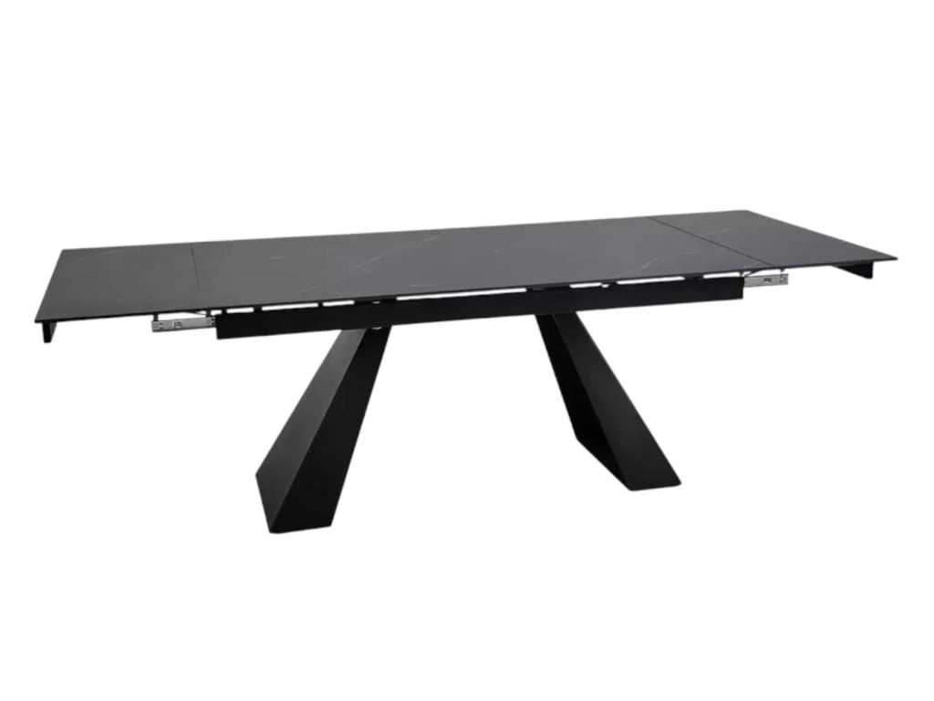 Tavolo moderno allungabile piano nero effetto marmo gambe nere 160x90x78 - Mobili 2G