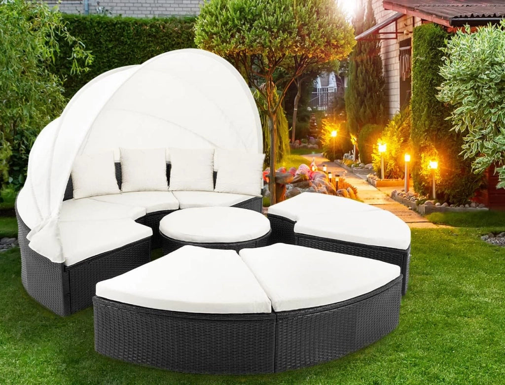 Isola Prendisole Polyrattan Ø230 Baldacchino Cuscini Lettino Set Lounge Componibile