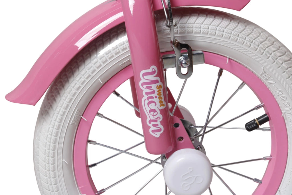 Bicicletta per Bambine Unicorn 12 Pollici con Stabilizzatori Bauletto e Cestino Rosa Rosa