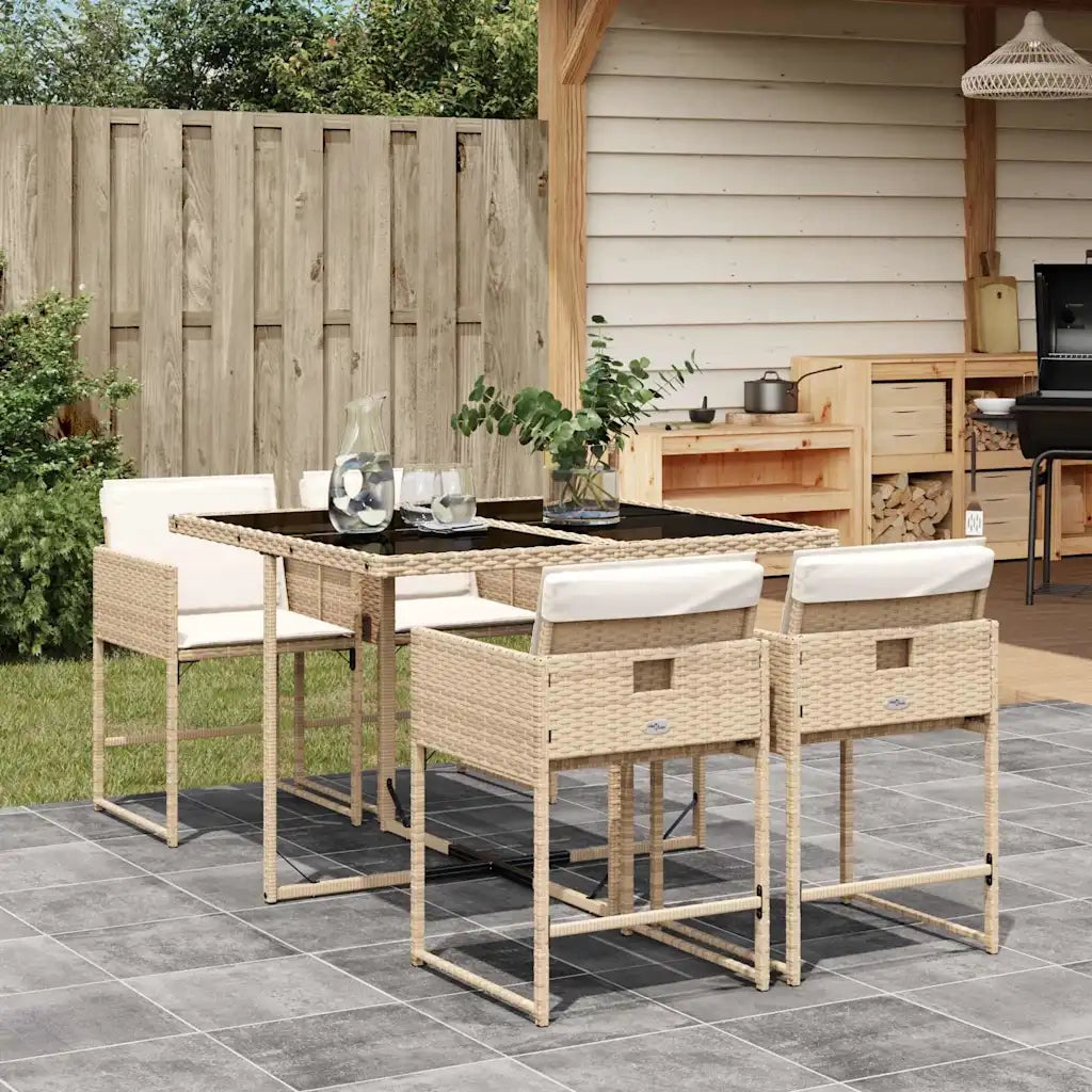 Set da Pranzo da Giardino 5 pz | Set Salotto da Giardino con Cuscini Beige in Polyrattan