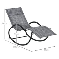 Sedia Sdraio a Dondolo Zero-Gravity da Esterno Impermeabile con Poggiatesta, 155x61x88 cm, Grigio