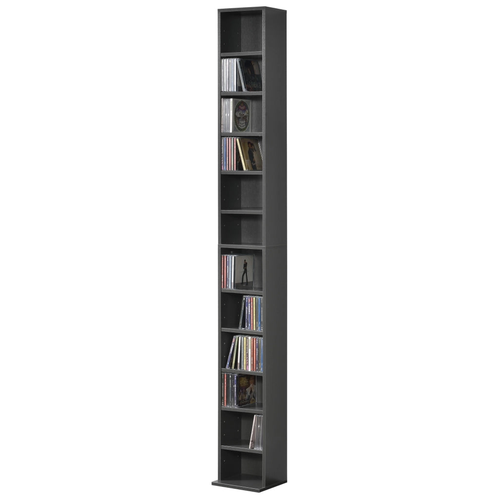 Scaffale a Colonna Tynset con 12 Scomparti per CD DVD 175x20x20 cm Grigio Scuro [en.casa]