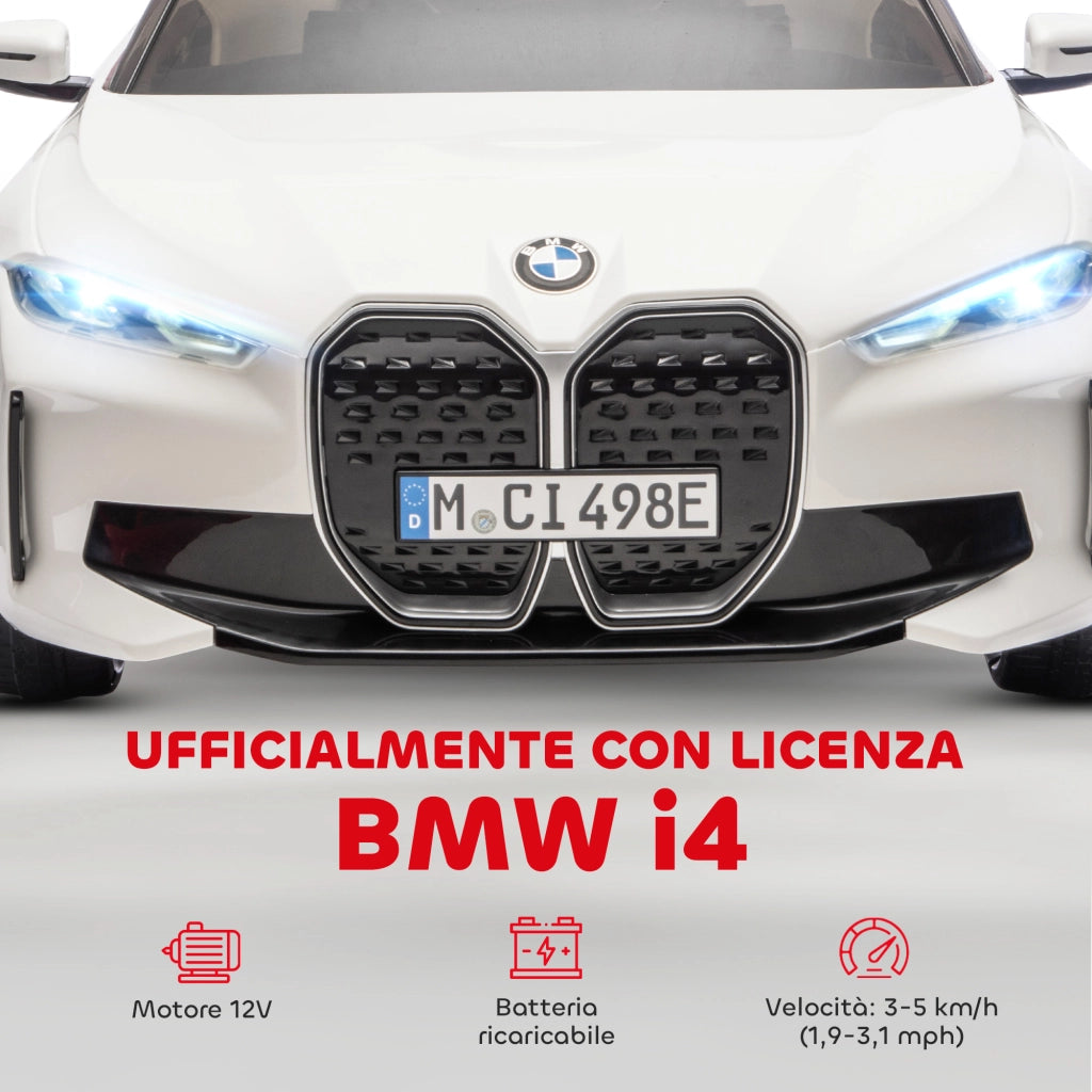 Macchina Elettrica per Bambini 3-6 Anni con Licenza BMW con Telecomando, Clacson e Fari, 115x67x45 cm, Bianca