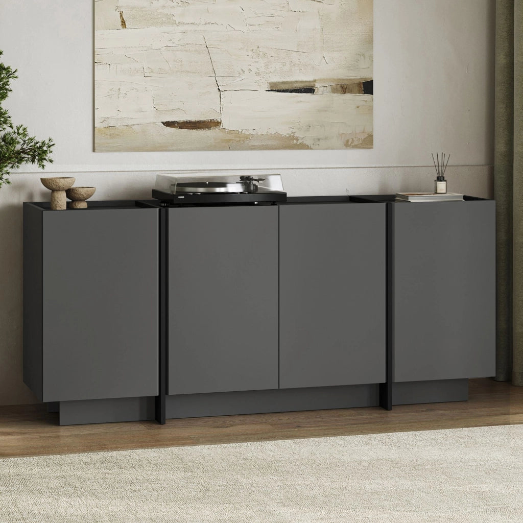 Credenza in legno "Dorma" - 180 x 45 x 80 cm - Antracite / Nero