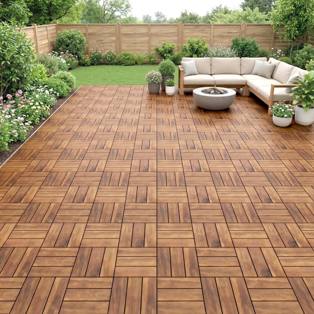 Set di 10 piastrelle per esterno in legno 31x31 cm ¨C zephmum ¨C marrone scuro