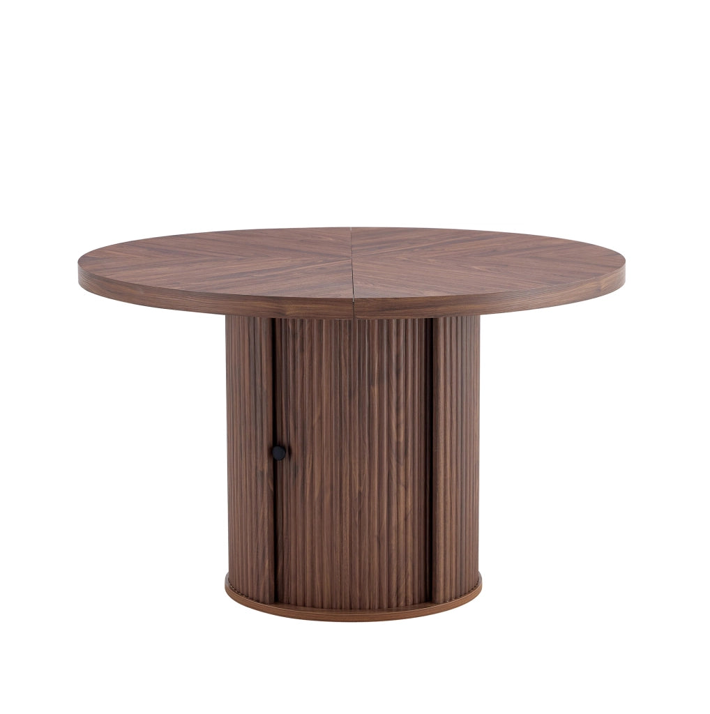 Tavolo rotondo 115x115x74 cm con spazio contenitore in MDF; colore noce